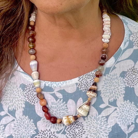 Grounding Necklace with Hawaiian Shells and Carnelian