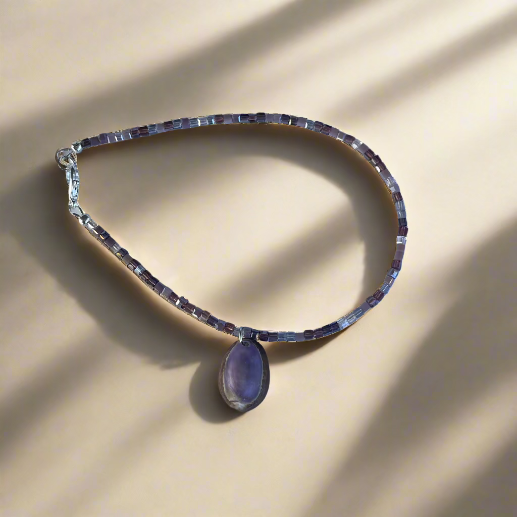 Crystal Cube Anklet with Hawaiian Cowry Shell