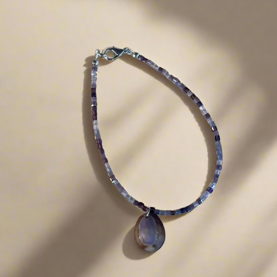 Purple Crystal Cube Anklet with Hawaiian Shell